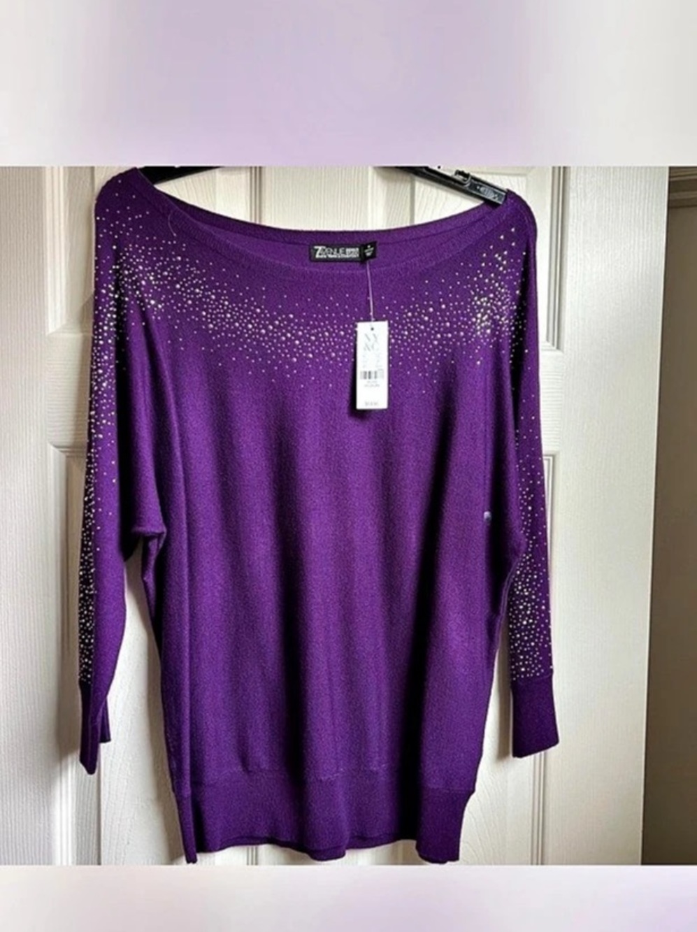 New York and Company Quarter Sleeve Sequin Top in Purple Size Medium NWT